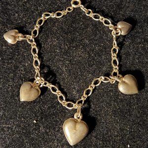 Vintage Sterling Silver Heart Charm Bracelet 5 Puffy Hearts 7-1/2"  16g